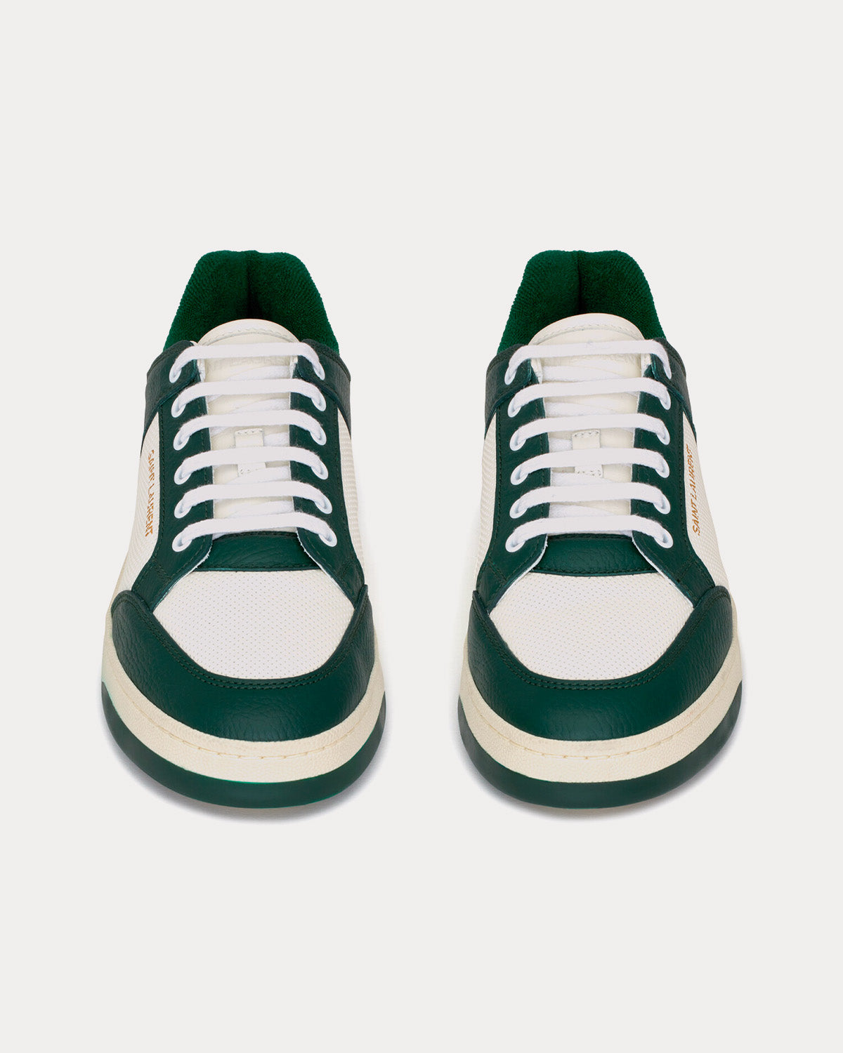 Saint Laurent - SL/61 Smooth & Grained Leather White / Dark Green Low Top Sneakers