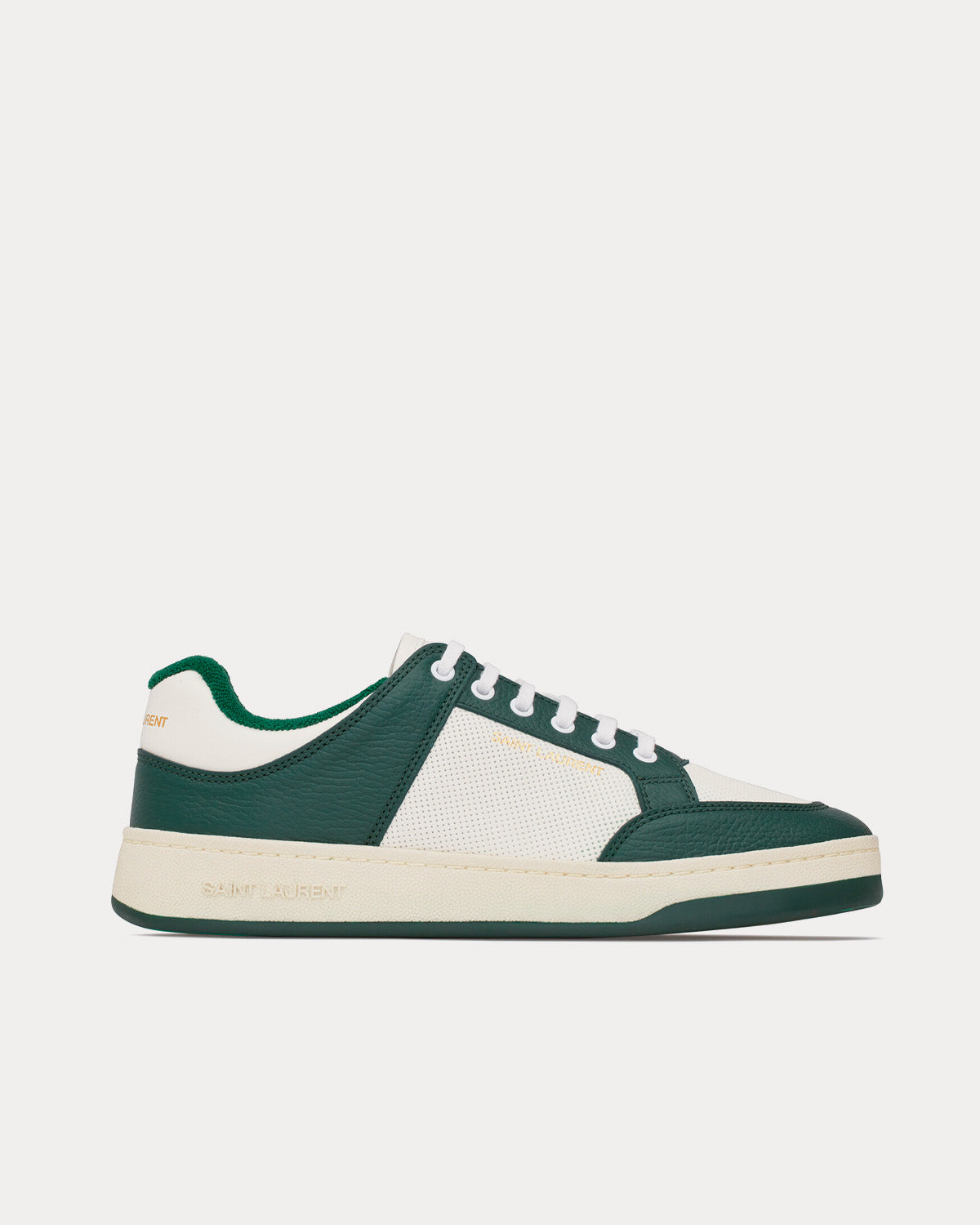 Saint Laurent - SL/61 Smooth & Grained Leather White / Dark Green Low Top Sneakers
