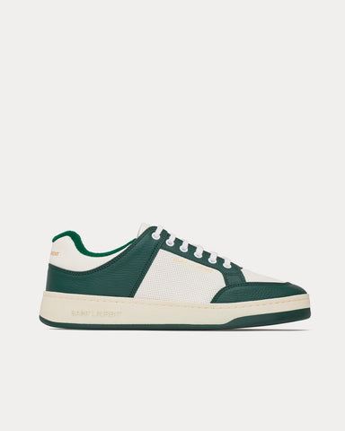 Saint Laurent SL/61 Smooth & Grained Leather White / Dark Green Low Top Sneakers