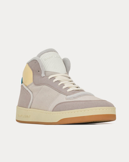 Saint Laurent SL/80 Leather & Canvas Cloud Grey Mid Top Sneakers - 3