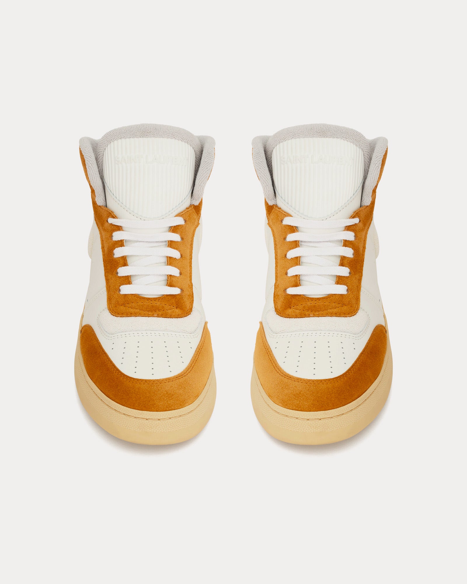 Saint Laurent - SL/80 Leather & Suede White / Mustard Mid Top Sneakers