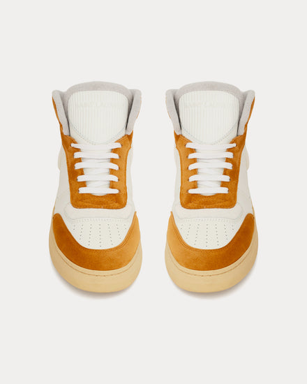 Saint Laurent SL/80 Leather & Suede White / Mustard Mid Top Sneakers - 2