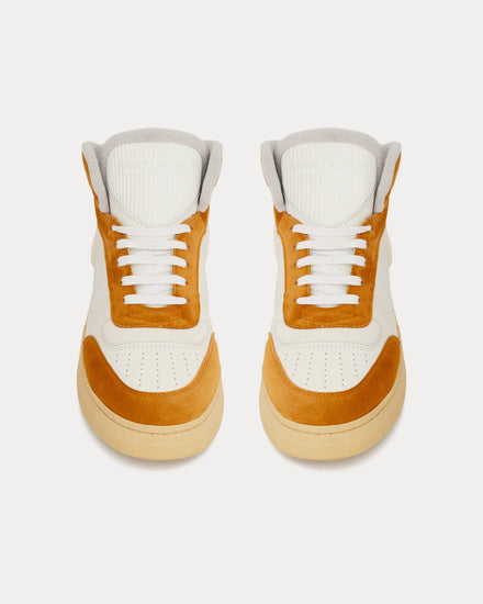 Saint Laurent SL/80 Leather & Suede White / Mustard Mid Top Sneakers - 2