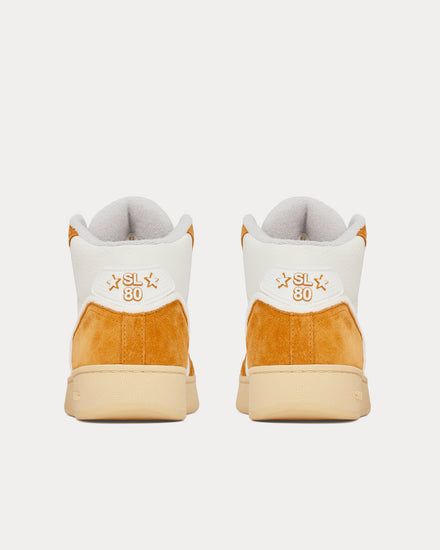 Saint Laurent SL/80 Leather & Suede White / Mustard Mid Top Sneakers - 4