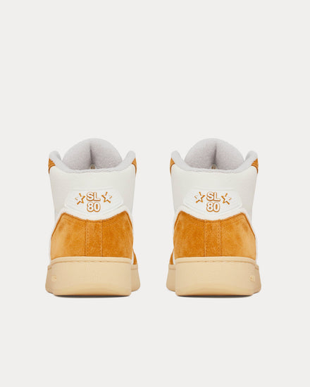Saint Laurent SL/80 Leather & Suede White / Mustard Mid Top Sneakers - 4