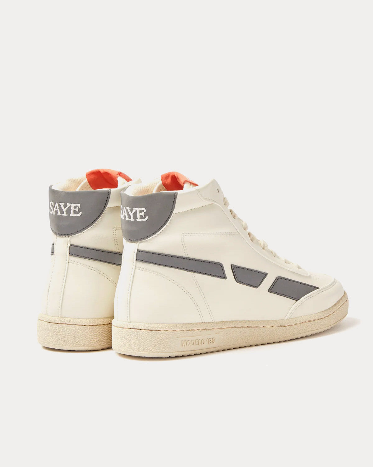 Saye Unisex Modelo '89 Vegan Hi Biker White / Grey High Top Sneakers ...