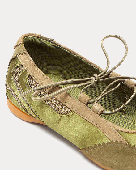Diesel D-Mile Leather & Mesh Military Green Lace-up Ballerina Flats - 2