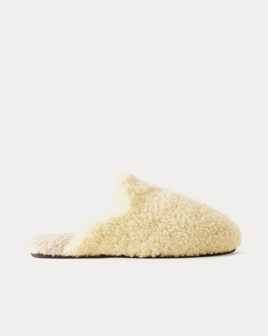 Tekla x Auralee Shearling Cream Slippers