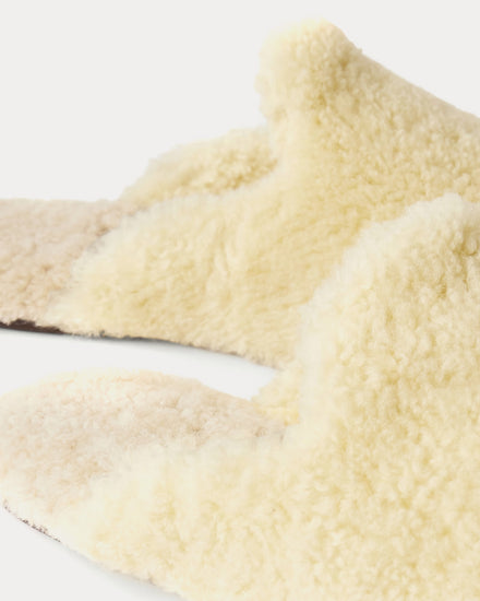 Tekla x Auralee Shearling Cream Slippers - 4