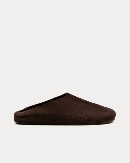 The Row Hudson Suede Lacquer Brown Mules - 1