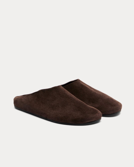The Row Hudson Suede Lacquer Brown Mules - 3