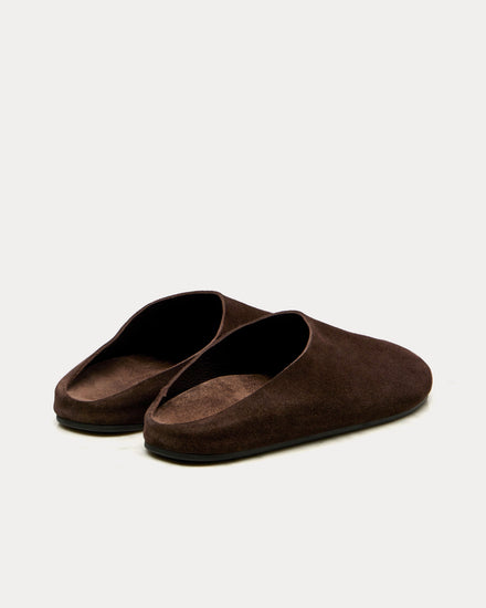 The Row Hudson Suede Lacquer Brown Mules - 4