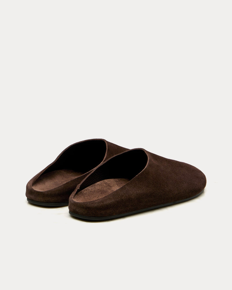 The Row Hudson Suede Lacquer Brown Mules - 4