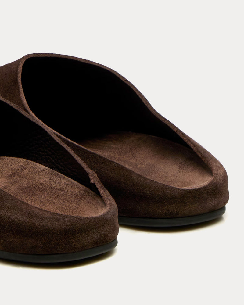 The Row Hudson Suede Lacquer Brown Mules - 5