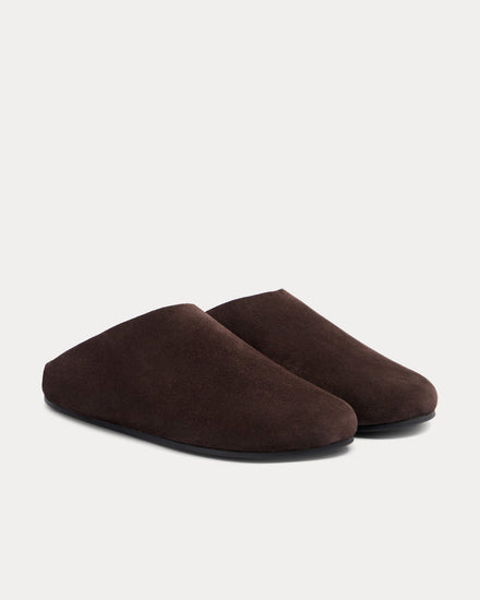 The Row Hudson Suede & Shearling Lacquer Brown Mules - 3