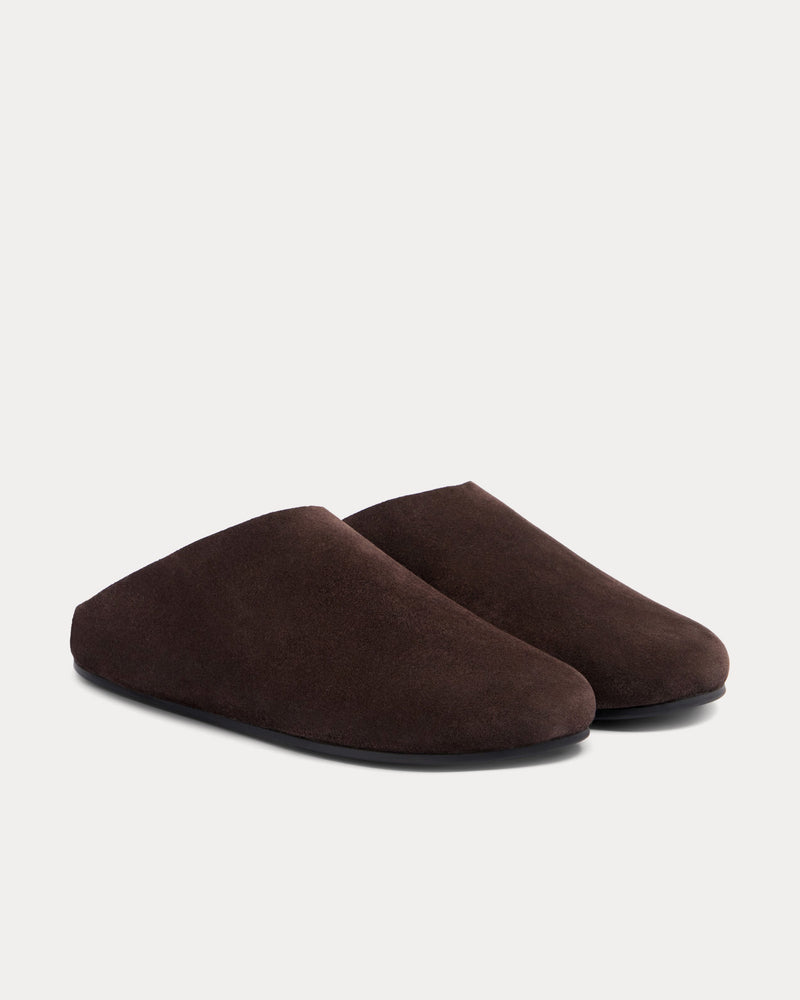The Row Hudson Suede & Shearling Lacquer Brown Mules - 3