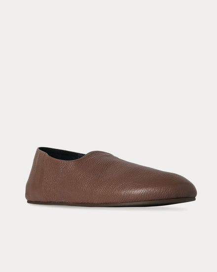 The Row Hugh Leather Light Brown Slip Ons - 3
