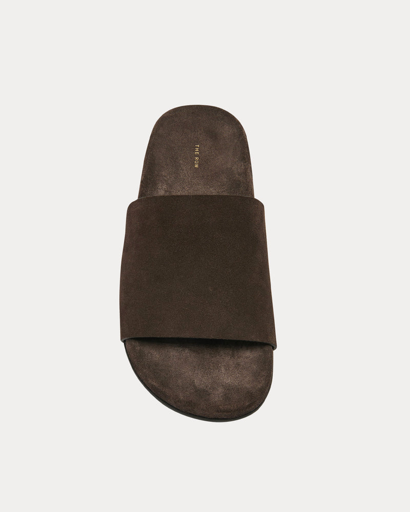 The Row Hugh Suede Lacquer Brown Slides - 2