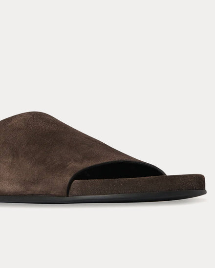 The Row Hugh Suede Lacquer Brown Slides - 3