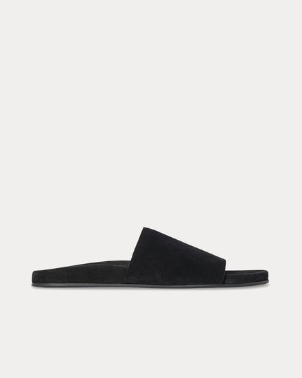 The Row Hugh Suede Black Slides - 1