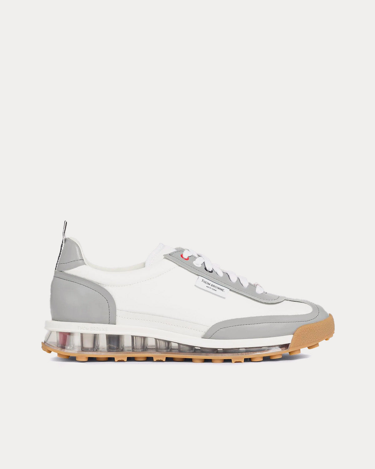 Thom Browne - Tech Runner Clear Sole Raw Edge Vitello Calf White / Grey Low Top Sneakers