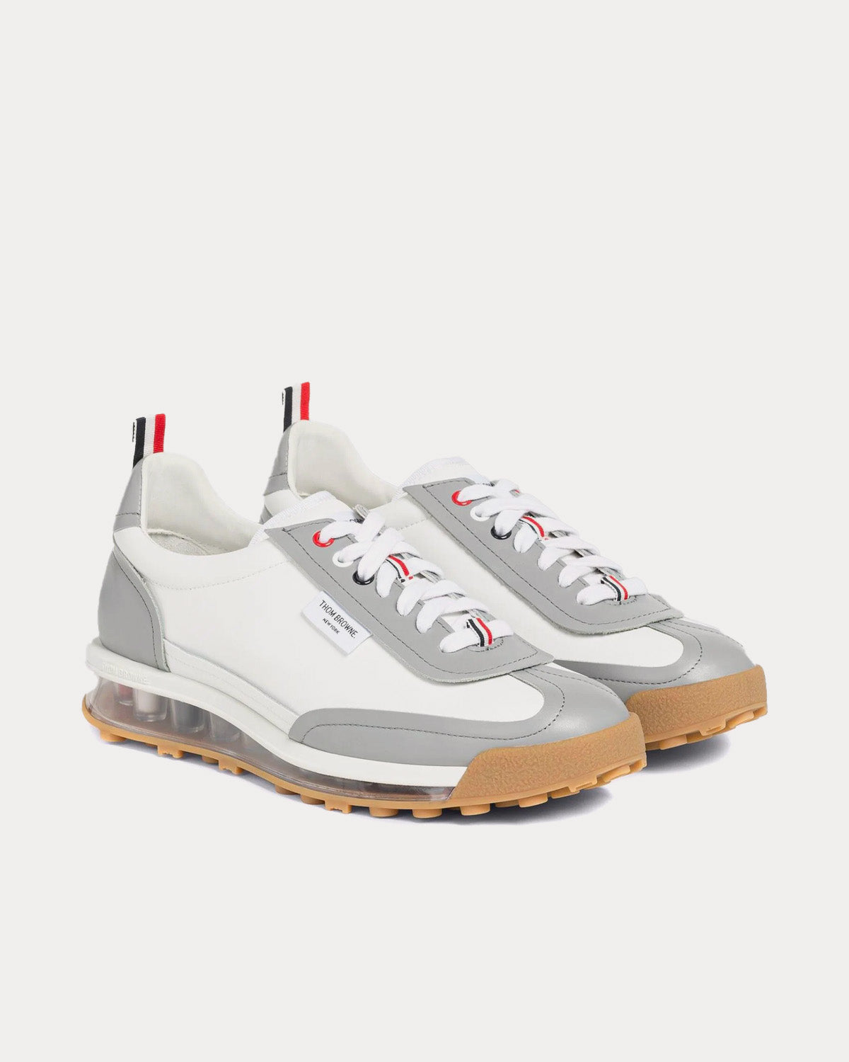 Thom Browne - Tech Runner Clear Sole Raw Edge Vitello Calf White / Grey Low Top Sneakers