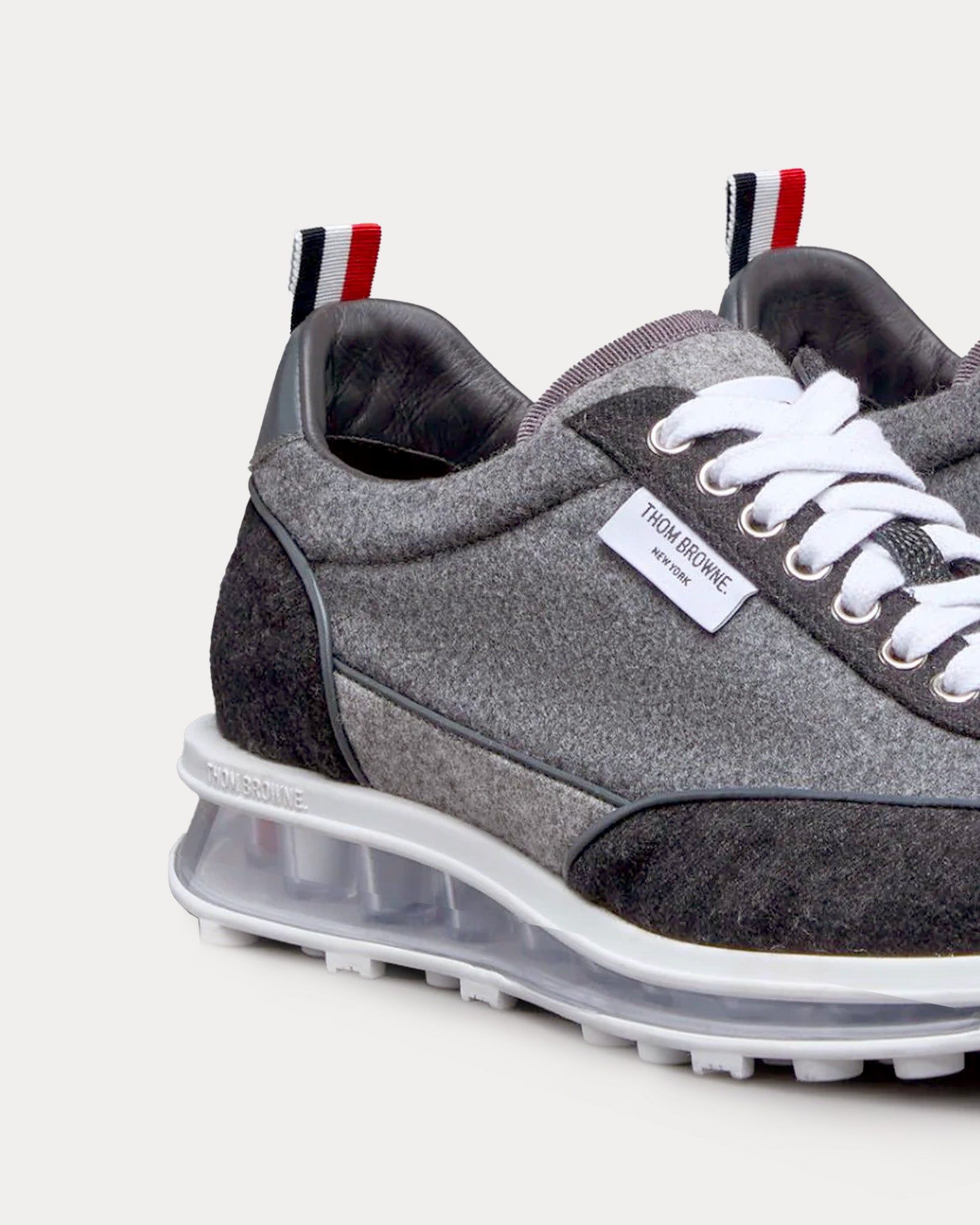 Thom Browne - Tech Runner Clear Sole Wool Flannel Grey / Black Low Top Sneakers