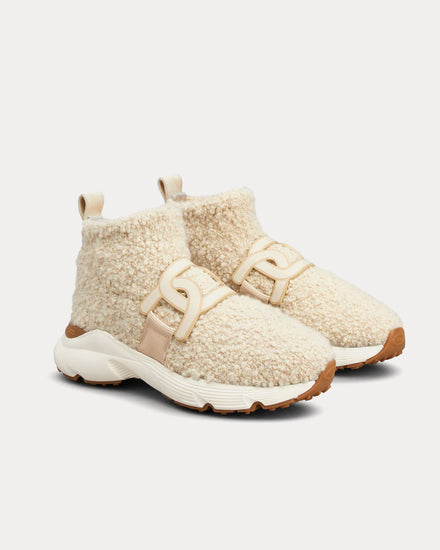 Tod's Kate Bouclé Knit Beige High Top Sneakers - 2