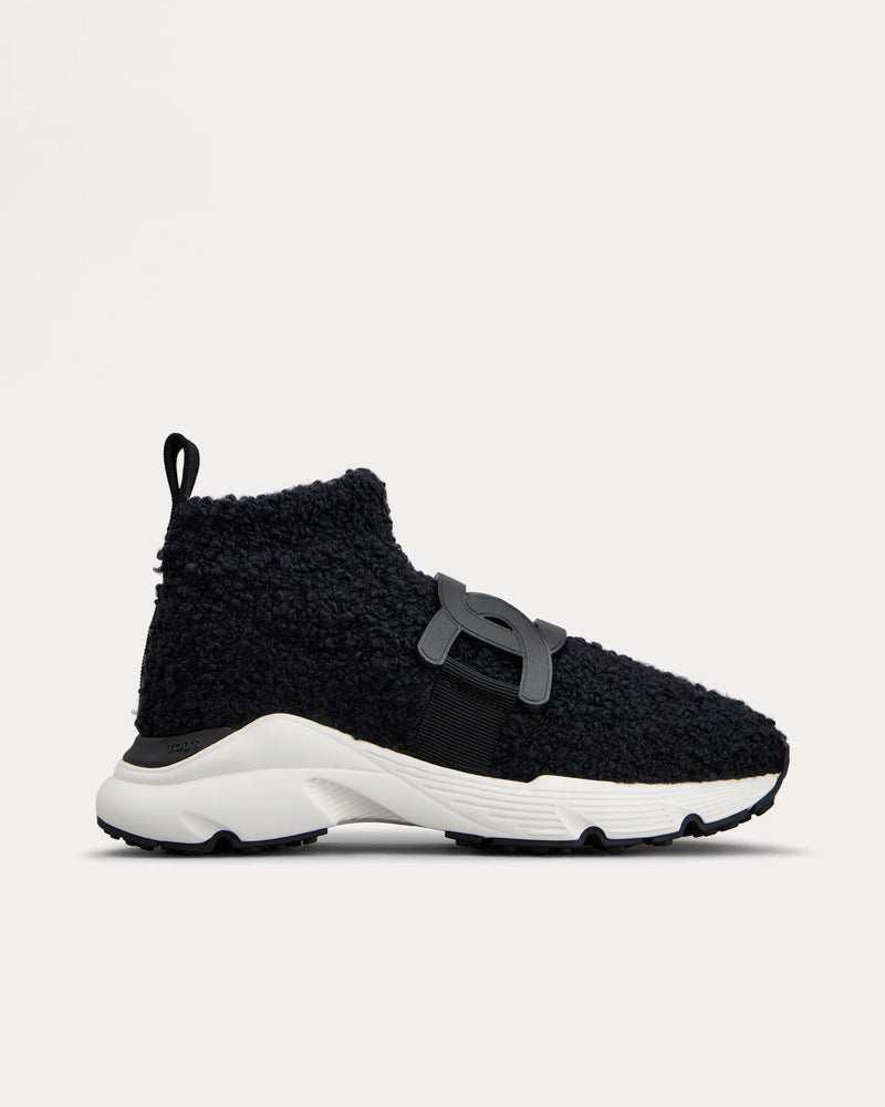 Tod's Kate Bouclé Knit Black High Top Sneakers - 1
