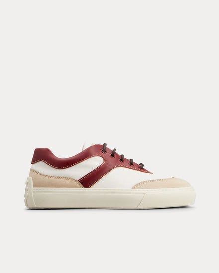 Tod's Leather & Fabric White / Off White / Burgundy Low Top Sneakers - 1