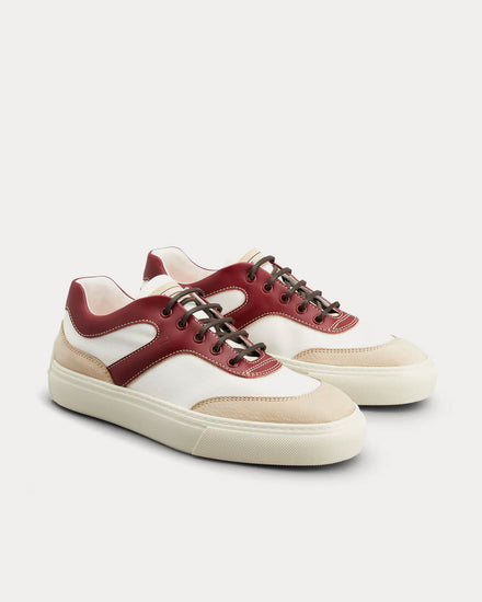 Tod's Leather & Fabric White / Off White / Burgundy Low Top Sneakers - 2