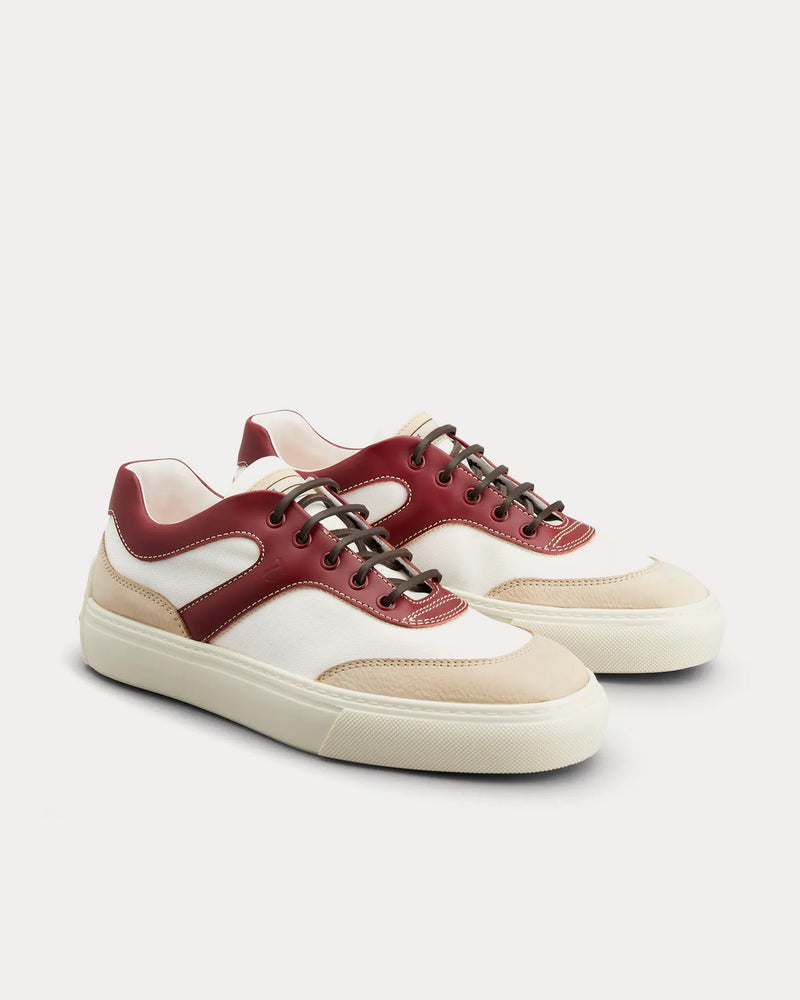 Tod's Leather & Fabric White / Off White / Burgundy Low Top Sneakers - 2