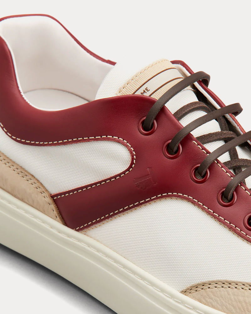 Tod's Leather & Fabric White / Off White / Burgundy Low Top Sneakers - 4