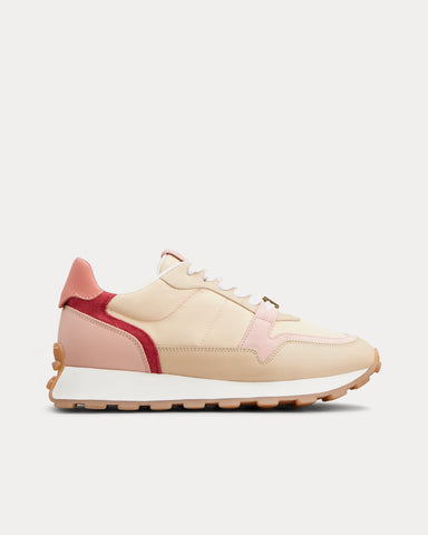 Tod's 1T Leather & Fabric Beige / Pink / Red Low Top Sneakers