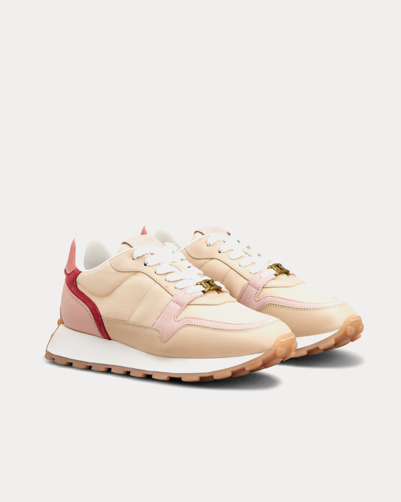 Tod's 1T Leather & Fabric Beige / Pink / Red Low Top Sneakers - 2