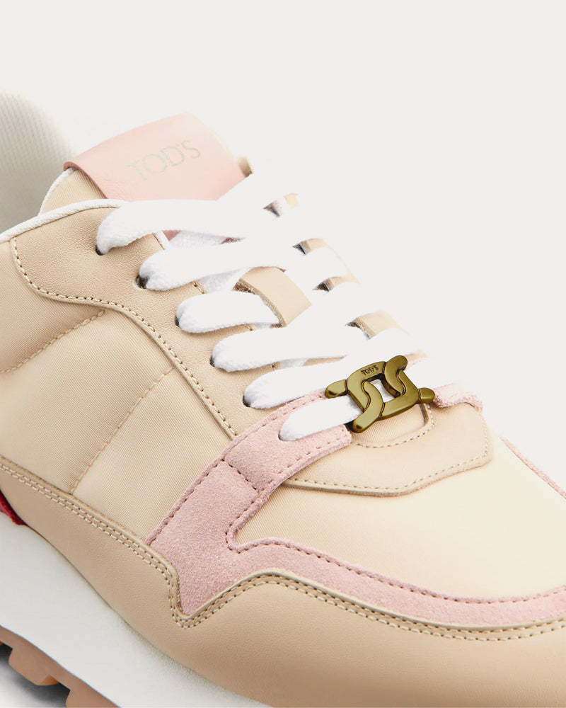 Tod's 1T Leather & Fabric Beige / Pink / Red Low Top Sneakers - 4