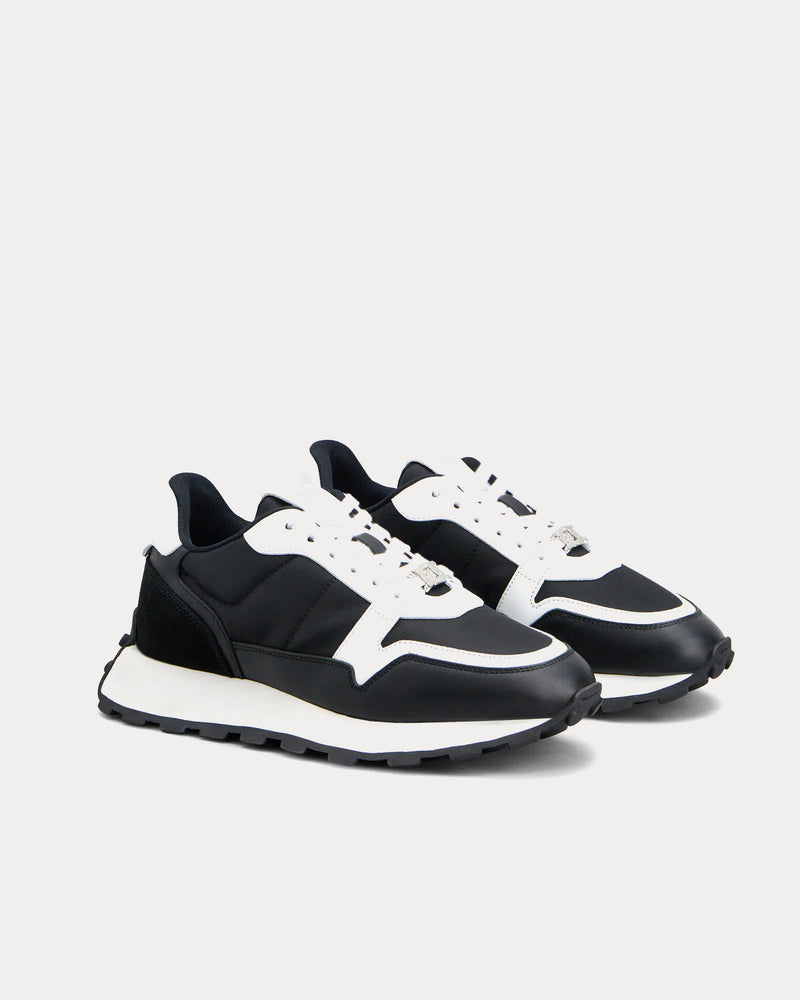 Tod's 1T Leather & Fabric Black / White Low Top Sneakers - 2