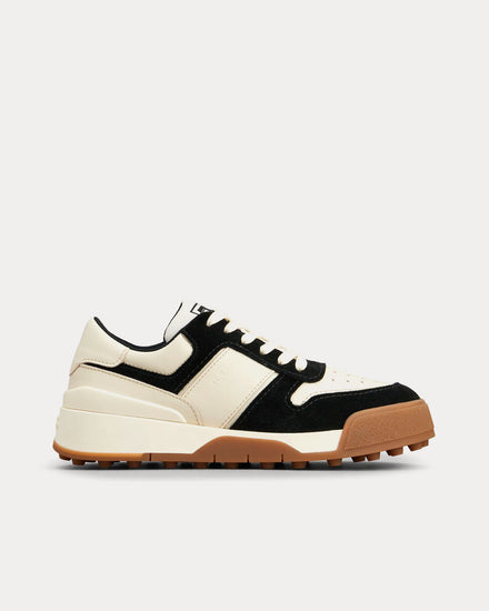 Tod's Logo Stamped Side Smooth Leather & Suede Off-White / Black / Brown Low Top Sneakers - 1