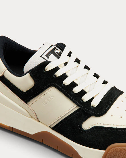 Tod's Logo Stamped Side Smooth Leather & Suede Off-White / Black / Brown Low Top Sneakers - 4