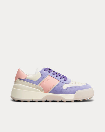 Tod's Logo Stamped Side Smooth Leather & Suede Violet / Pink / Off-White Low Top Sneakers - 1