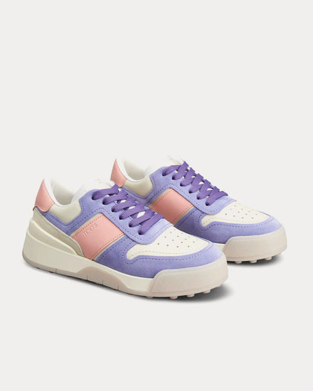 Tod's Logo Stamped Side Smooth Leather & Suede Violet / Pink / Off-White Low Top Sneakers - 2