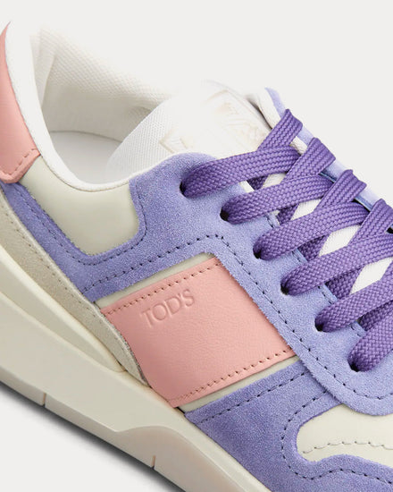 Tod's Logo Stamped Side Smooth Leather & Suede Violet / Pink / Off-White Low Top Sneakers - 4