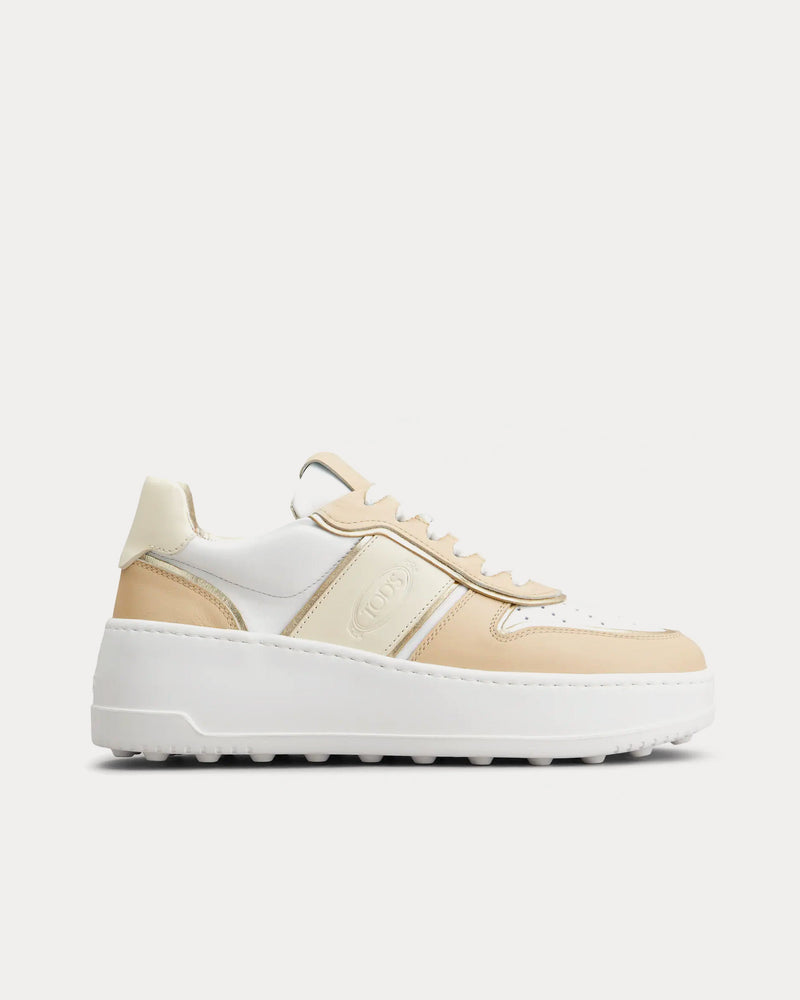 Tod's Platform Leather Beige / White / Gold Low Top Sneakers - 1