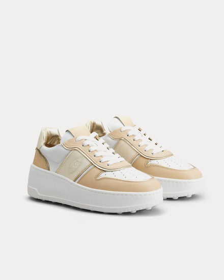 Tod's Platform Leather Beige / White / Gold Low Top Sneakers - 2