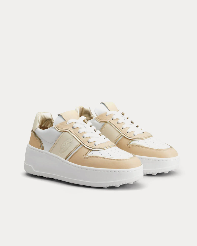 Tod's Platform Leather Beige / White / Gold Low Top Sneakers - 2