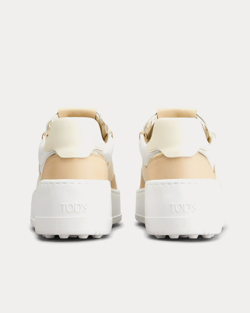 Tod's Platform Leather Beige / White / Gold Low Top Sneakers - 3