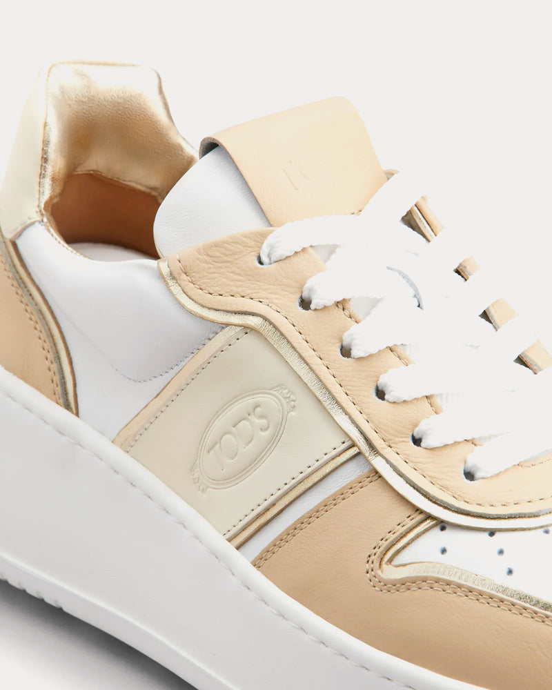 Tod's Platform Leather Beige / White / Gold Low Top Sneakers - 4