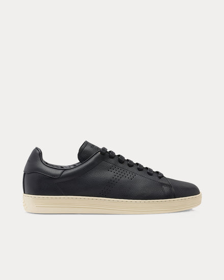 Tom Ford Warwick Perforated Leather Black / Cream Low Top Sneakers - 1