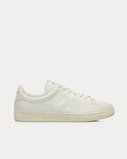 Tom Ford Warwick Perforated Leather Butter / Cream Low Top Sneakers - 1