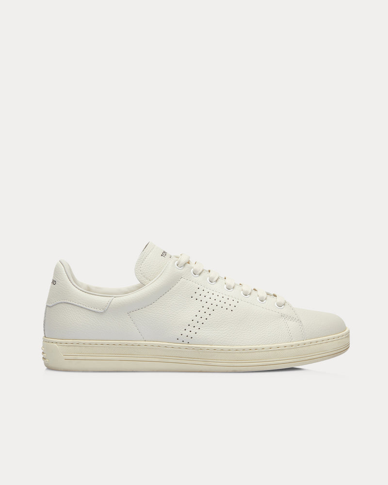 Tom Ford Warwick Perforated Leather Butter / Cream Low Top Sneakers - 1